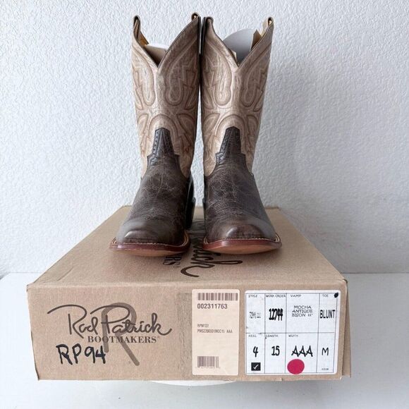 NEW Rod Patrick Mens Cowboy Boots 15AAA Brown Mocha Bison Leather Western RPM122 - Picture 12 of 12